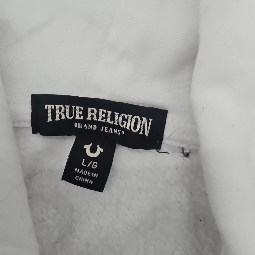 True Religion Hoodie Mens Large White Full Zip Sweatshirt Buddha Logo Streetwear - Picture 5 of 10